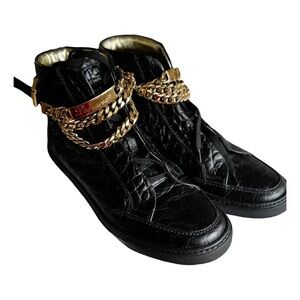 DSQUARED2 Genuine Leather Black High-Top Speakers Made in Italy Size 38 US 8